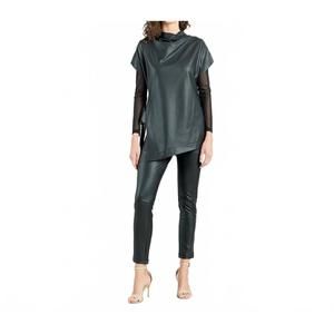 NEW CLARA SUNWOO liquid leather funnel neck side vent tie tunic in black